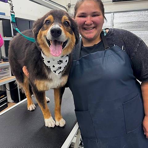 Happy pup with Kayla at Fur Factory